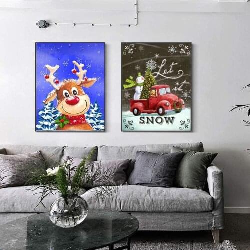 5D Diamond Embroidery Snowman Deer Santa Claus Full Square Diamond Painting Christmas Picture Of Rhinestone Car Holiday Gift