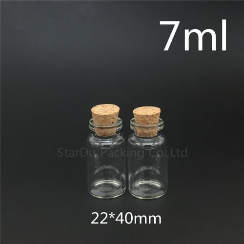 Free shipping 50pcs 7ml Small Cute Mini Cork Stopper Glass Bottles Vials Jars Containers 7cc Small Wishing Bottle with Cork