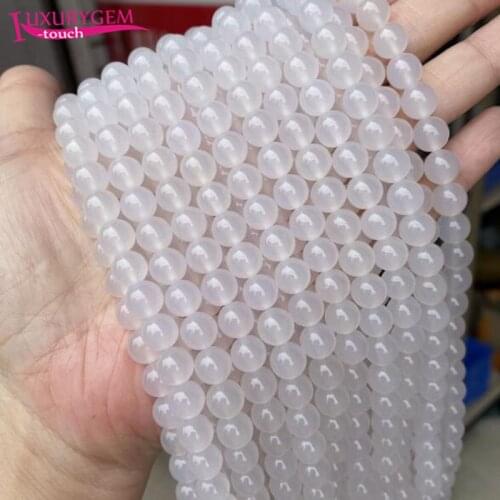 High Quality Natural White Agates Stone Round Shape Loose Spacer Smooth Beads 4/6/8/10/12/14mm DIY Jewelry Accessory 38cm sk33
