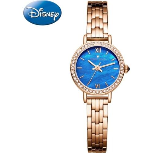 Disney Official Women Shell Dial Japan Quartz Wristwatch Rhinstone Micky Mouse Cartoon Lady Youth Girl Female Lovely Dress Clock