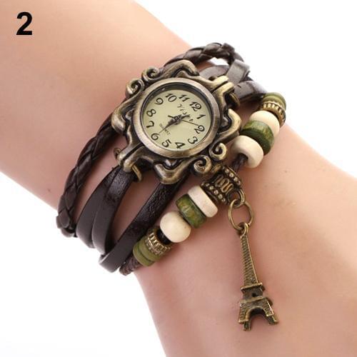Women Watch Vintage Eiffel Tower Multilayer Braided Faux Leather Bracelet Clock Wrist Watch reloj mujer Ladies Watch