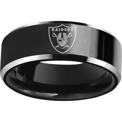 MOREDEAR 8mm Black Titanium Raiderette Raiders Ring For Men and Women