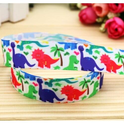 DHK 7/8'' 5yards dinosaur printed grosgrain ribbon headwear hair bow diy party decoration OEM Wholesale 22mm C1016
