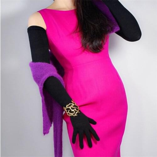 LONG KNIT GLOVES 70cm 28" Arm Warmer Opera Mittens Solid Black Schoolgirl Five Fingers Womens Knitted Long Gloves WMX01