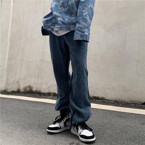 High Street European and American Hip-hop Flare Jeans Retro Black Blue Washed Worn Side Graffiti Flared Denim Pants Men Women