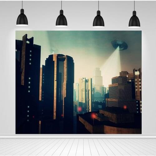 Scopiso Tall Buildings Flying Saucer Photographic Backdrop Customized Fond Background Portrait Children Baby Photocall Studio