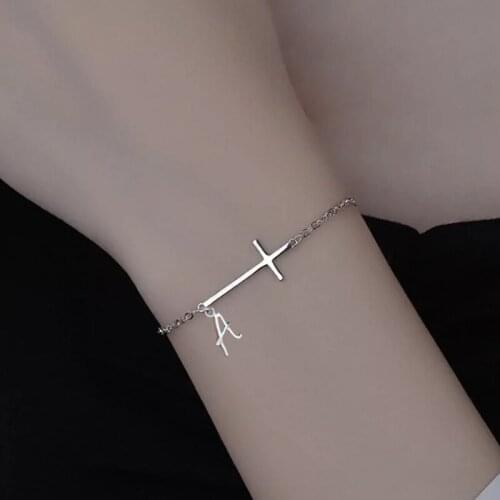 Horizontal cross bracelet with exquisite initials-individual initials bracelet in stainless steel, yellow gold or rose gold