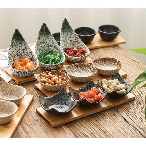 Creative Ceramic Snacks Plates with Bamboo Trays Japan Style Nuts/Desserts Plates Sauce Dish Plates Restaurant Tableware