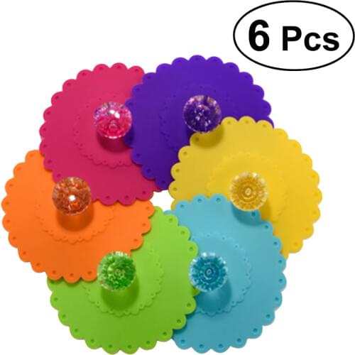 6Pcs 10.5CM Transparent Diamond With Flower Pattern Cup Lids Dust-Proof Silicone Mug Cover Bright Color Drink Cup Lids
