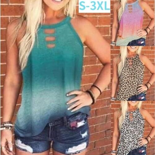 Kuelawear Womens Fashion T-shirts Leopard Print Vest T-shirt Womens Cotton Loose Sleeveless Tops Casual Round-neck Pullover Top