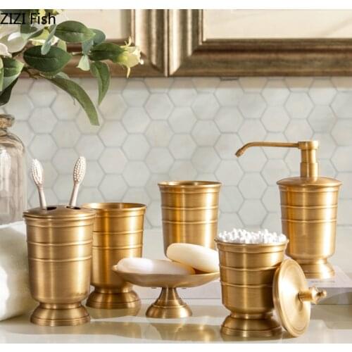 Retro Style Copper Wash Supplies Metal Soap Dispenser Toothbrush Holder Mouthwash Cup Soap Dish Bathroom Accessories Gifts