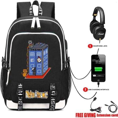Multifunction USB charging Headphone jack anime Neko Atsume backpack teenagers Men women Student School Bags travel bag 6 style
