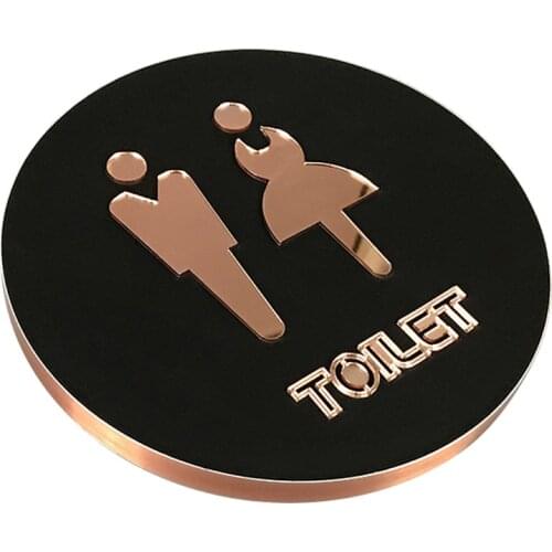 Men & Women Toilet Sign Restroom Bathroom Signs Diameter 16cm Circle Stick To The Glass Wall Door Rose Gold And Black