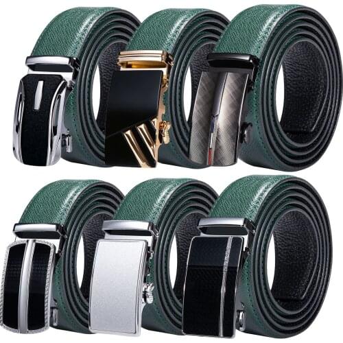 High Quality Green Genuine Leather Belts For Men Metal Automatic Buckle Mens Belt Luxury Famous Brand Waist Strap DiBanGu