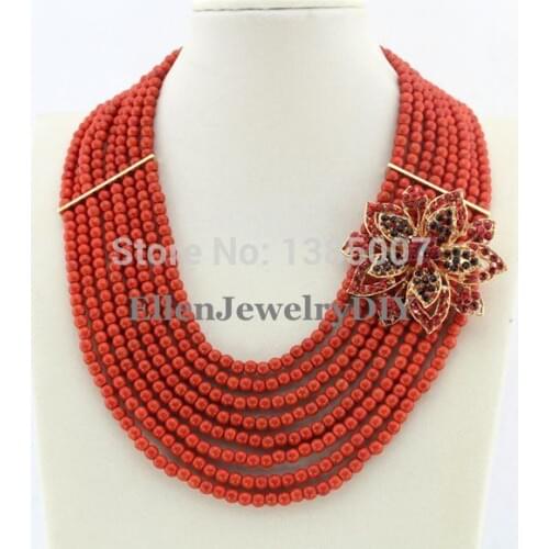 New Design Orange beautiful Jewelry Necklace 8 Rows Nigerian beautiful Necklace Wedding Gift Holiday Party Necklace