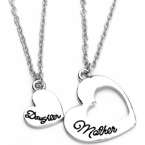 Mother daughter necklace Hollow Lettering Necklace New Fashion Heart Pendants Silver Plated Necklaces For Mothers Day Gifts
