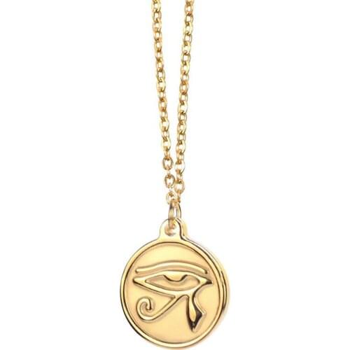 Stainless Steel Gold Eye of Horus Coin Disc Pendant Necklace Pyramid of the Pharaons Necklaces Jewellery Gift For Him