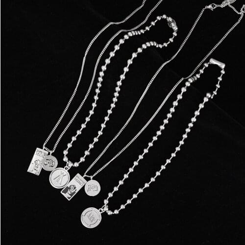 Punk Retro coin layered necklace stainless steel gothic pendant necklaces men women hip hop jewelry