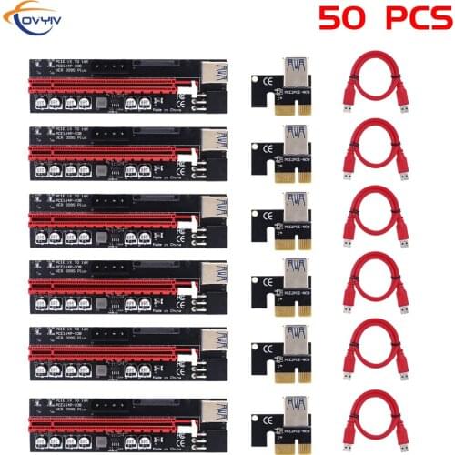 50pcs COVYIV 009s Plus Card PCI-E Riser PCIE PCI Express 1X 8X X16 USB 3.0 6pin SATA Adapter Cable Mining Riser For Video Card
