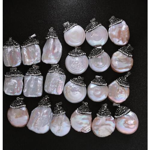Natural Freshwater Pearl Pendants Rhinestone Beaded Real Nuggets Irregular Baroque Pearl Pendants DIY for Necklaces Women Gifts