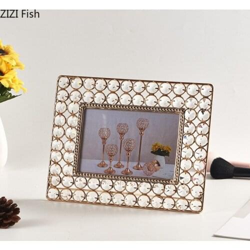 Hollow Crystal Photo Frame Metal Gold Bracket Geometric Transparent Crystal Picture Frame Crafts Furnishings Wall Hanging