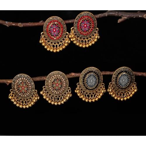 Multicolor Ethnic Flower Earrings Turkey Bijoux Vintage Bohemia Tassel 2021 Indian Jewelry Wedding Dangling Earrings for Brides