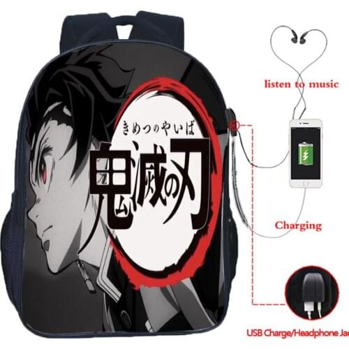 New Anime Demon Slayer USB Backpack Teens Kimetsu No Yaiba Schoolbags Kids Cartoon Bookbag Men Women Cool USB Charge Travel Bag