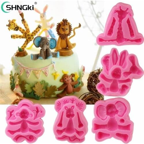 Elephant Giraffe Monkey Rabbit Lion Kitchen Accessories Molds 3D Animals Rabbit Easter Bunny Animal Cake Silicone Fondant Mold