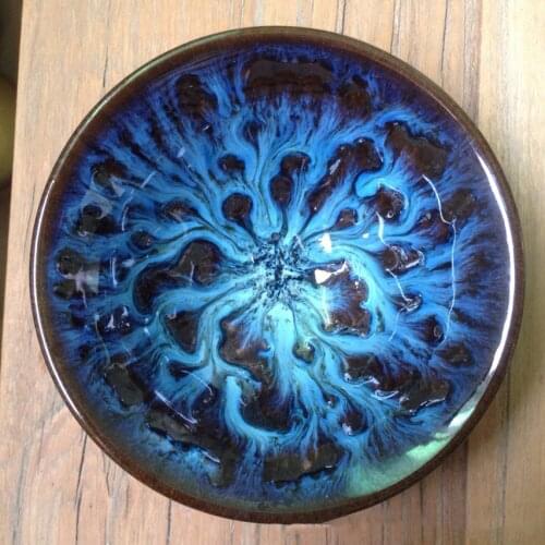 Blue peacock Kung fu Tea set cups temmoku glaze Yohen temmoku Colorful Transmutation glaze porcelain bowl Tea Cup Ceramic teacup