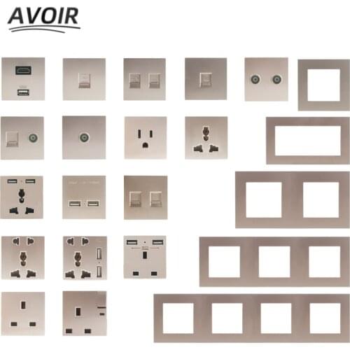 Avoir DIY Free Combination Usb Wall Socket Electrical Sockets Outlets UK TV TEL RJ45 USB Wall Plug Golden Plastic PC Wall Panels
