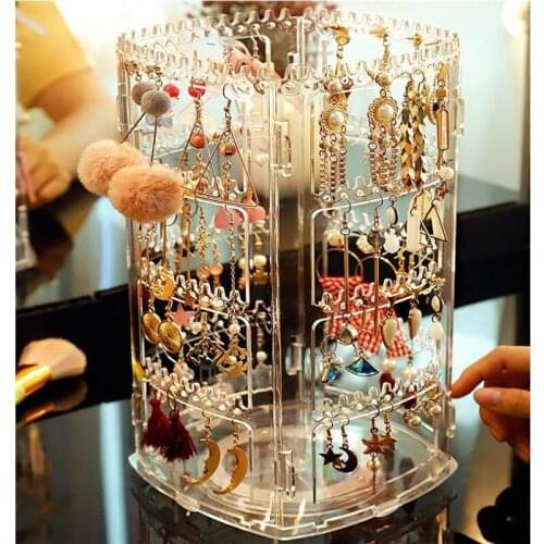360 degree rotation Plastic Clear Earrings Studs Display Rack Earring Jewelry Display Stand Holder Storage Box 168 Holes