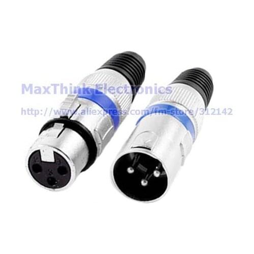 XLR 3 Pins Female + Male Audio Adapter for Microphone Cable Cord, XLR Socket /Male Jack Pin Plug Connecor, Blue ,Free shipping