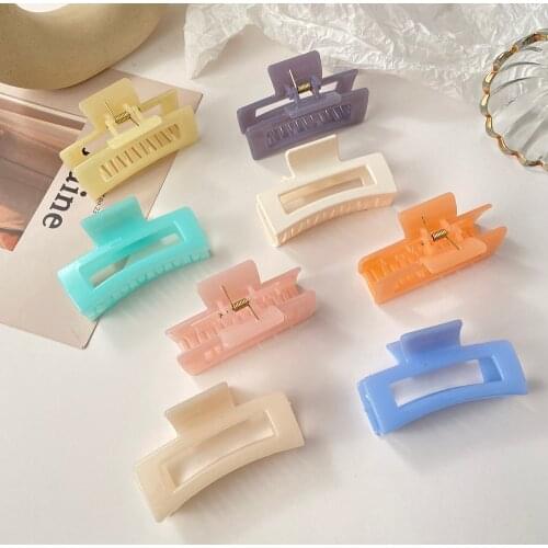 Rectangle Candy Color Hair Clip Hollow Hair Claw Hairpin Headdress Female Acrylic Geometric Solid Color Hairpin Hair Accessories