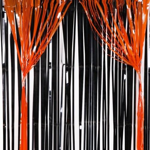 2X1M Happy Halloween Party Decor Rain Curtain Black Orange PVC Wall Decoration for Halloween Party Home Bar Horror Background