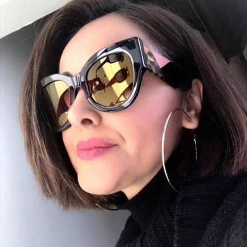 LNFCXI Cat Eye Female Fashion Women Round Sunglasses 2020 Brand Designer Vintage Oversized Black Pink White Sun Glasses Men