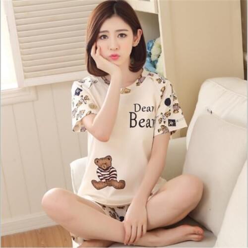 Women Pajamas Set Ladies Summer Print Short Sleeves Home Suit Nightwear Sleepwear Korean Cute Home Clothes Pijama Pajama