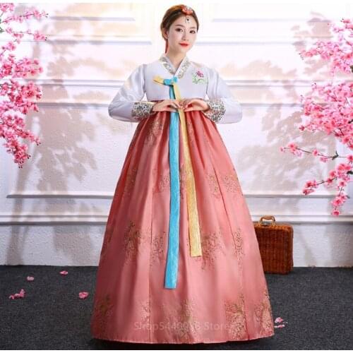 Multicolor Traditional Korean Clothing for Women Court National Costume Hanbok Sequined Stage Dance Dress New Year Party Wear