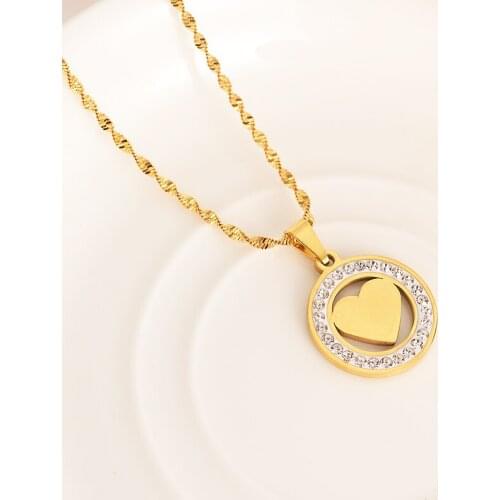 Gold nekclace sweater chains cz heart Pendant Rhinestone crystal Pendant For Mother Gift kids women love jewelry diy charms