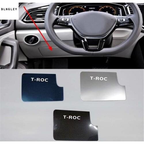 1pc Car stickers Stainless steel driver side glove box decoration cover for 2018 2019 Volkswagen VW T-ROC