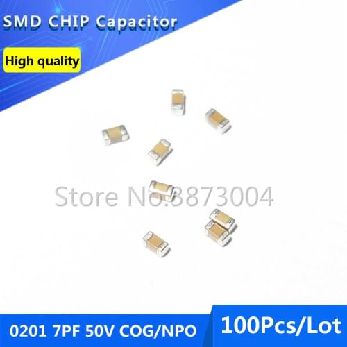 100pcs 0201 7PF 50V COG/NPO 0.5% Thick Film Chip Multilayer Ceramic Capacitor