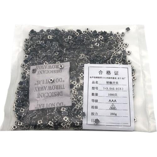 1000pcs/lot 3x4x2 touch switch SMD 4pin micro/key switch 3*3.5*2MM vertical tortoise switch