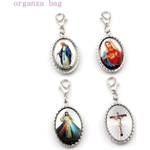 50pcs Oval Double Sided Jesus Christ Icon Floating Lobster Clasps Charm Pendant Fit Bracelet DIY Jewelry 17.5x43mm A-566b