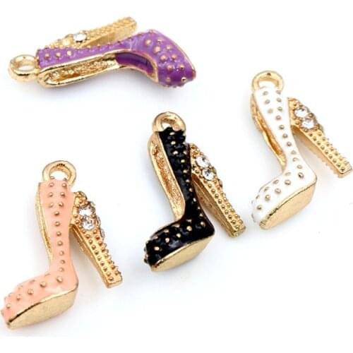 4pcs Oil Dripping Charms Pendant 14x16mm High Heels Shoes DIY Jewelry Making Supplies for Keychain Necklace Bracelet Findings