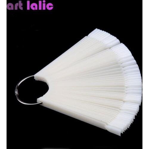 50Pcs Nail Art Tips Display Fan Shape Pop Stick With Key Ring Polish Practice Salon Manicure Tools