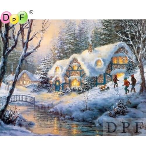 DPF diamond embroidery The children playing in the snow diamond painting cross stitch neendlework home decor diamond mosaic DIY