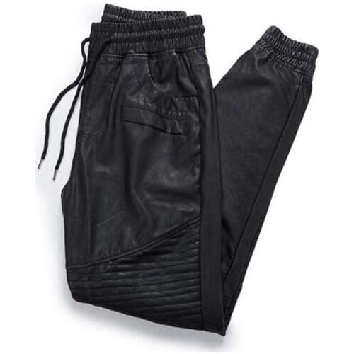 Black motorcycle faux leather pants mens feet pants Harem youth personality Plus velvet thick pu trousers for men pantalon homme