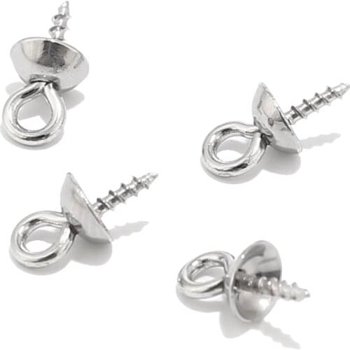 50 pcs New Stainless Steel Cup Pearl Screw Eye Pin Bail Peg Pendants for Half Drilled Beads Charm Pendants Jewelry Making 5*10mm