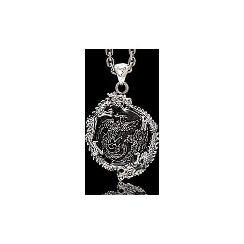 Oriental Vibrations genuine dragon man 925 Sterling Silver Necklace Pendant Silver peony retro male