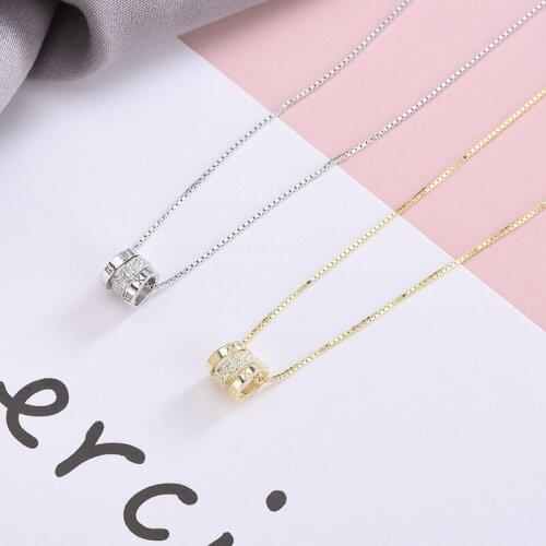 925 Sterling Silver Chain Necklace Exquisite Vintage Roman Numerals Zircon Round Pendant Clavicle Necklace for Women