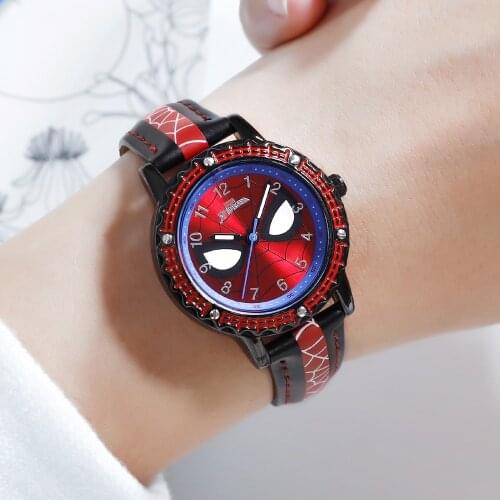 Disney Marvel Children Quartz Wristwatches Avenger Spider-man Leather Band Bracelet Watches Kid Boys Bracelet Watch Clock